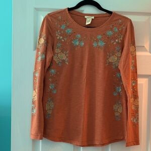 Sundance Rust Floral Embroidered Long Sleeve Top